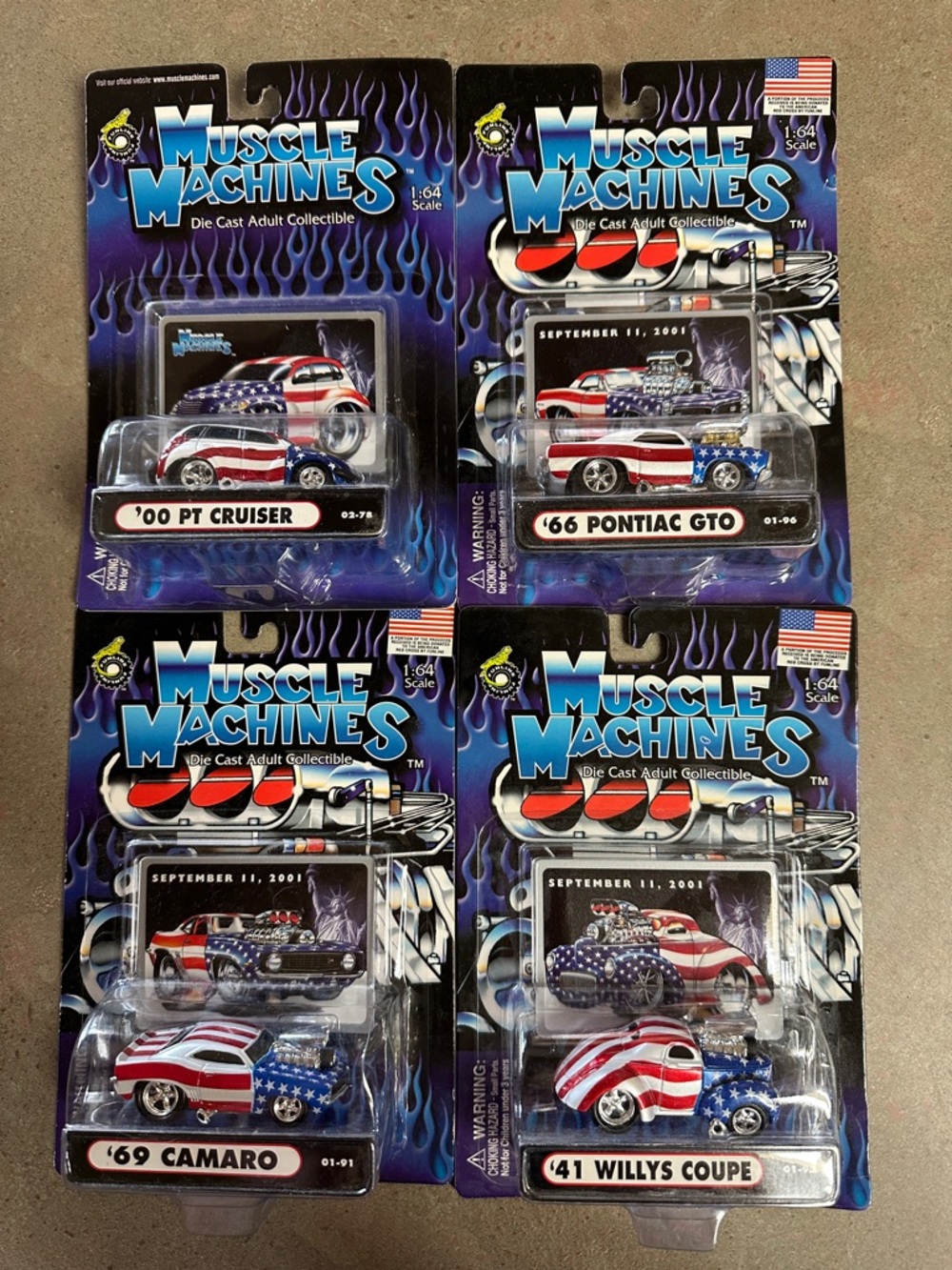 Set Of 4 Muscle Machines Patriotic DieCast Vehicles
